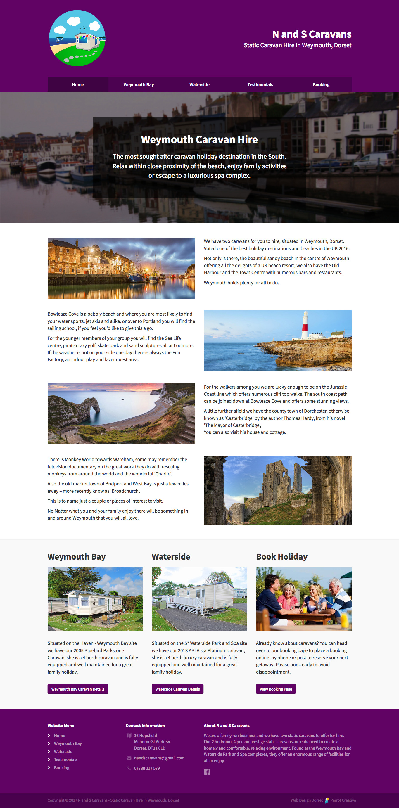 Homepage design for static caravan holiday website