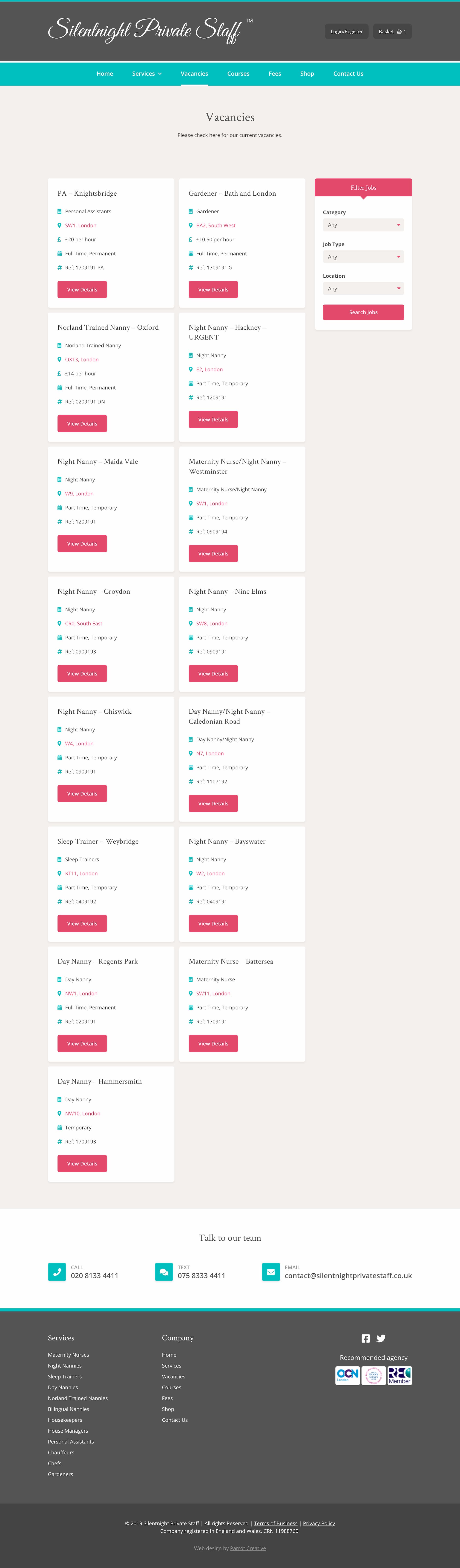 Private staff website vacancy archive page design