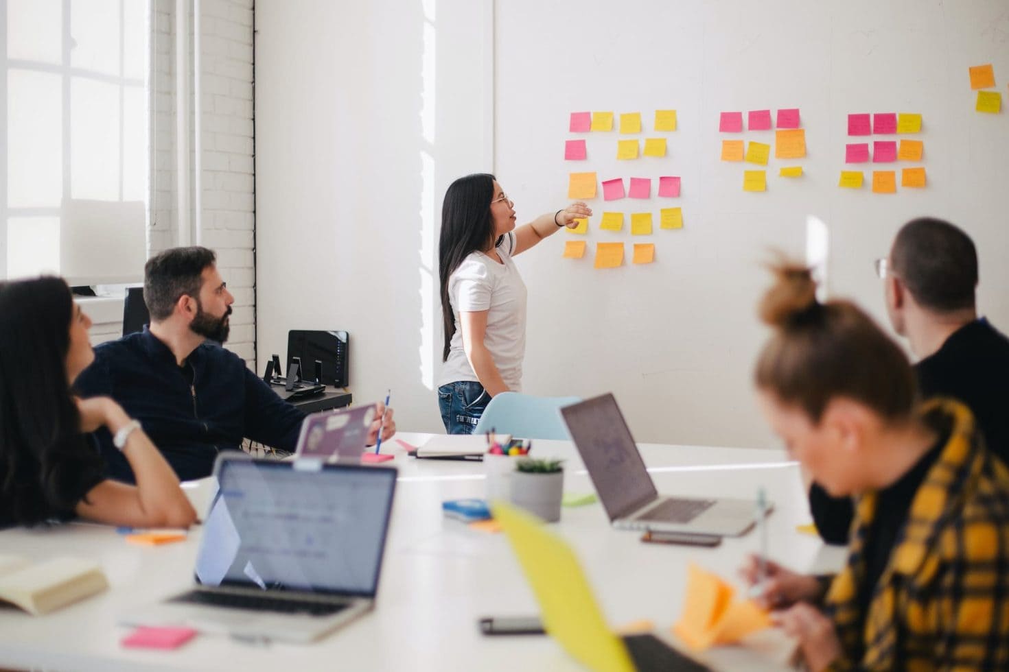 Team planning session with Post It notes