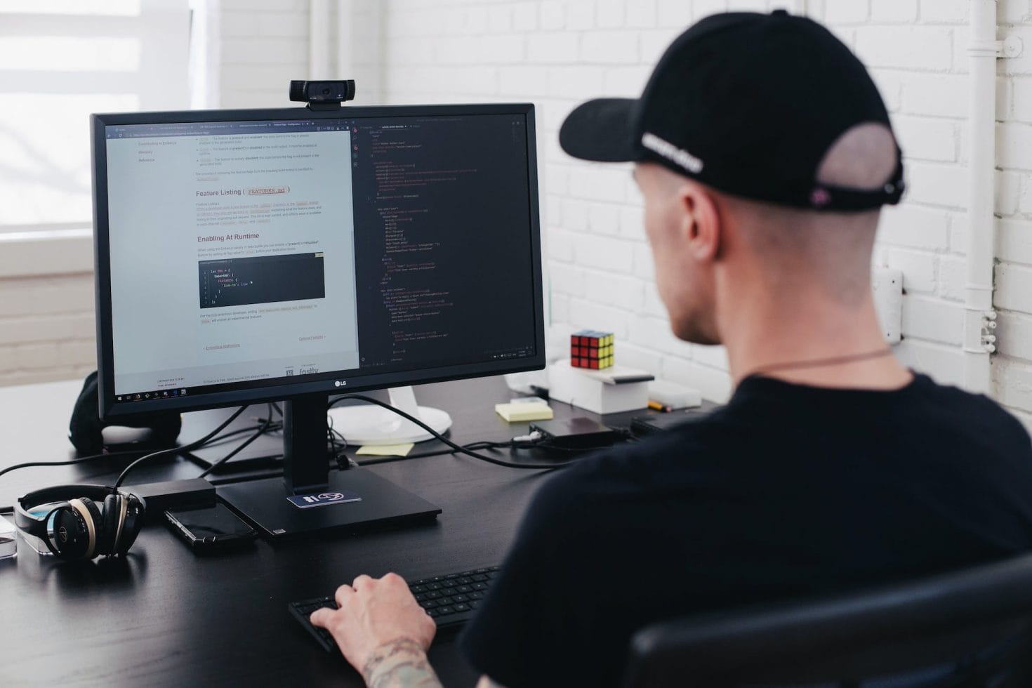 Web developer working at computer